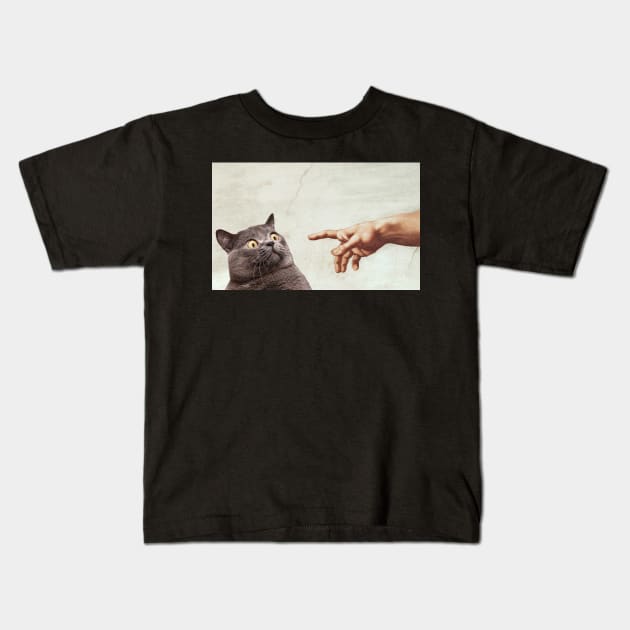 The Creation of Adam - Funny Gift for Cat and Art Lovers, Best for Birthday, Christmas or any Occasion Kids T-Shirt by Fanboy04